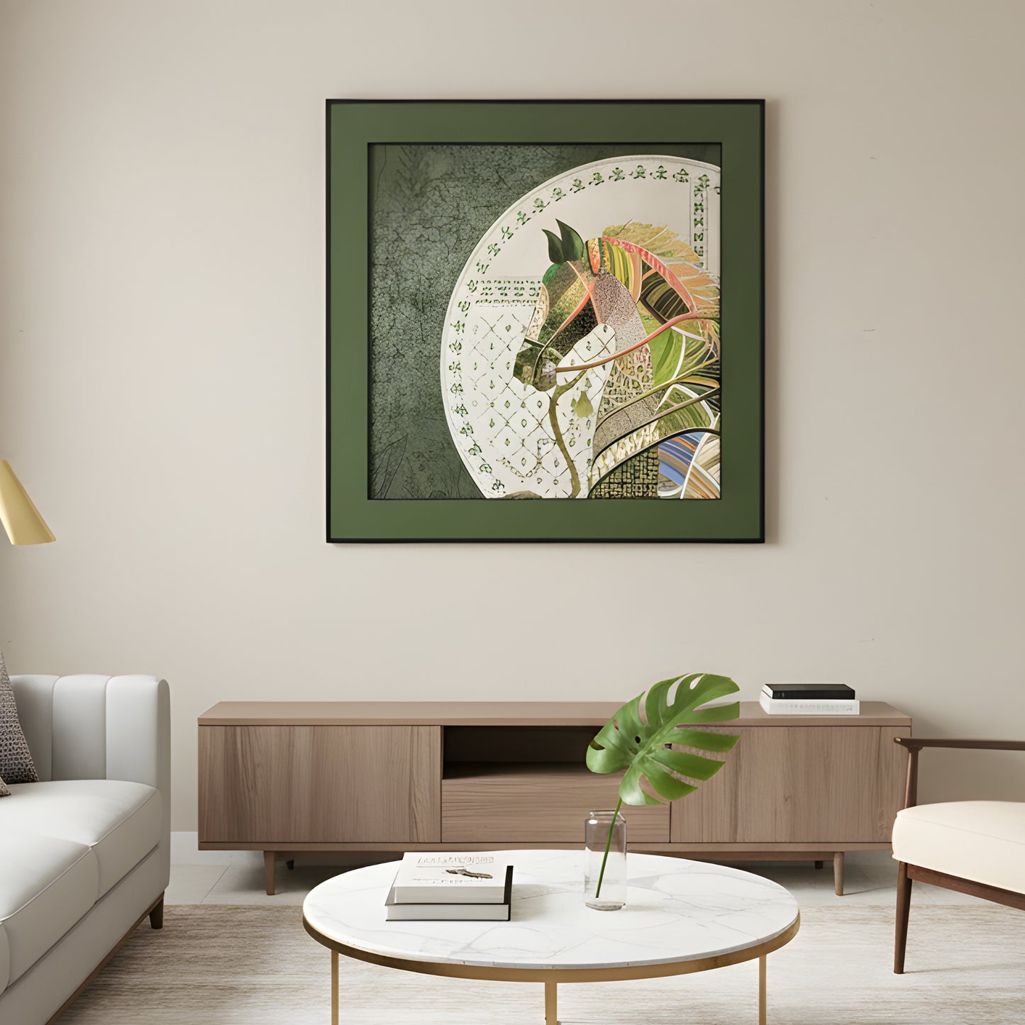 Regalia - Horse Inspired Leather 3D Wall Art (Green & Gold) ~ 3.5 x 3.5 feet