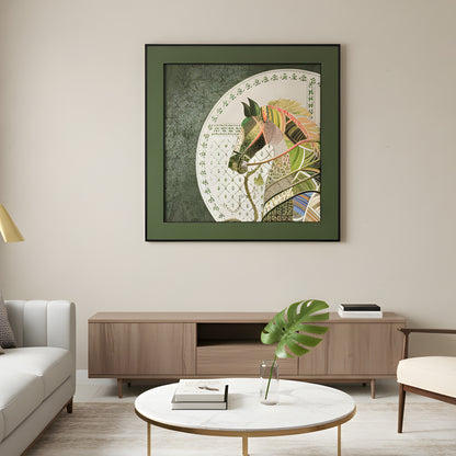 Regalia - Horse Inspired Leather 3D Wall Art (Green & Gold) ~ 3.5 x 3.5 feet