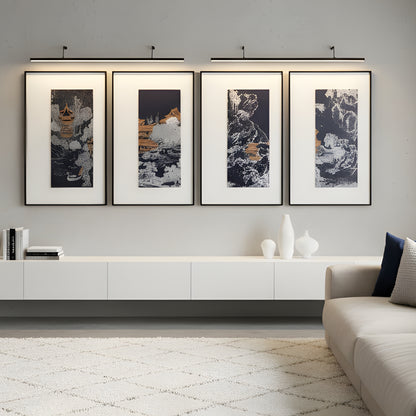 Tales of the Noble Court - Leather & Silk Textured Premium Wall Art (Set of 4) ~ 5.5 Ft Long