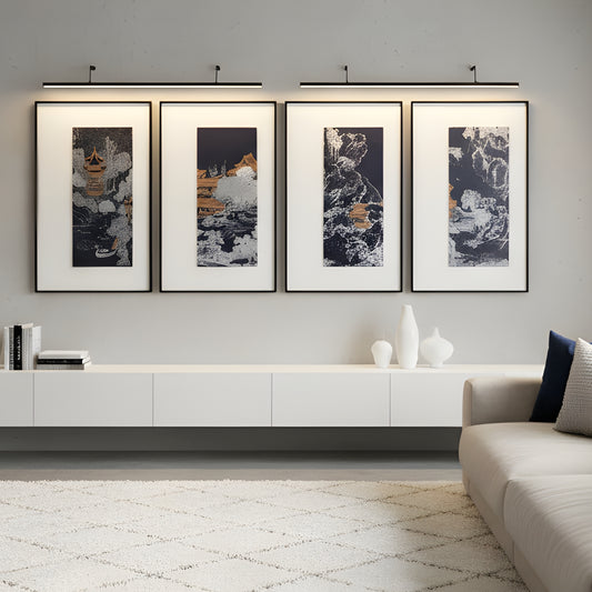 Tales of the Noble Court - Leather & Silk Textured Premium Wall Art (Set of 4) ~ 5.5 Ft Long