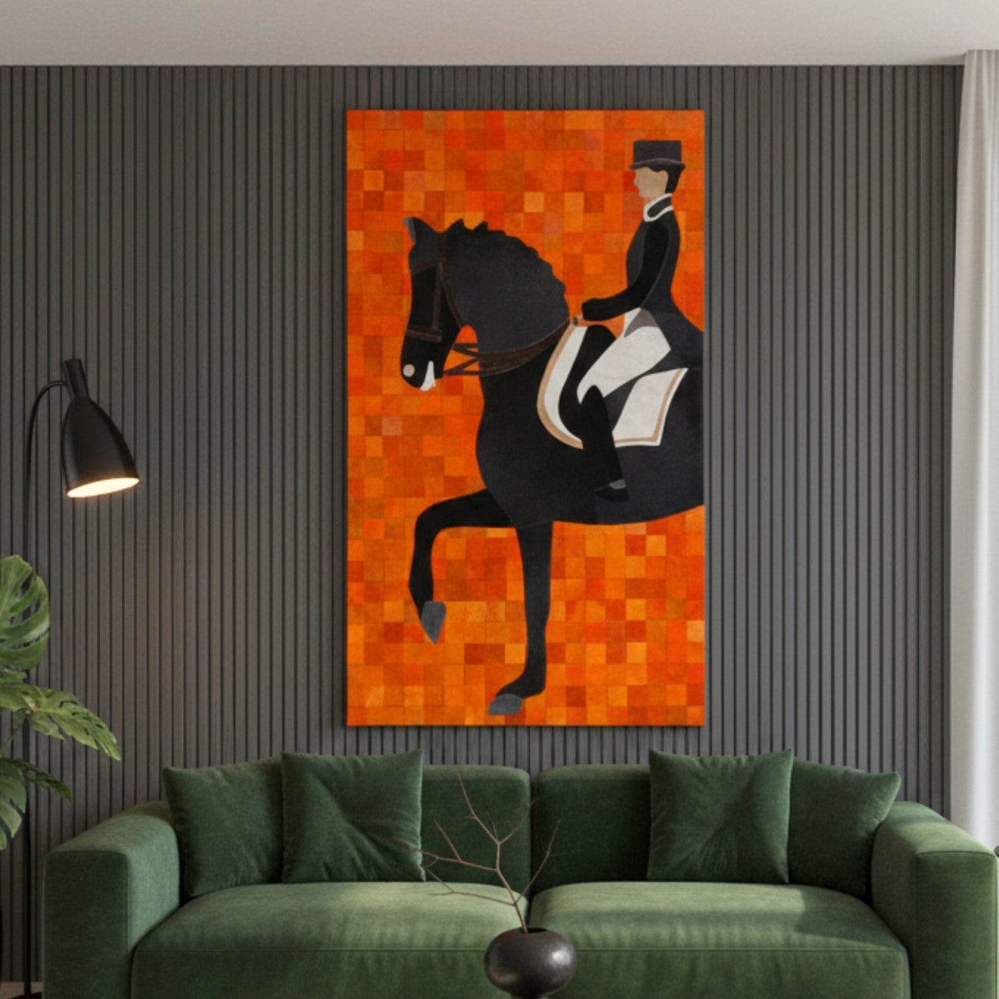 The Marshal - Horse & Rider Bovine Leather Wall Art ~ 5 feet