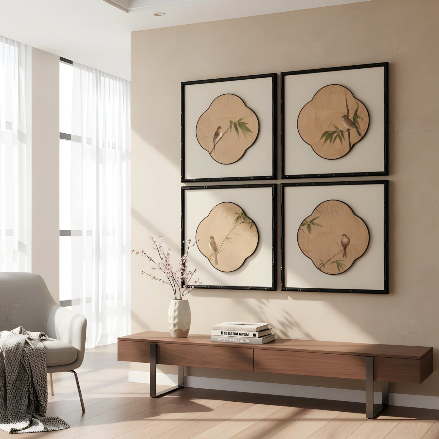 Perched - Bird Themed Textured Wall Art (Set of 4)