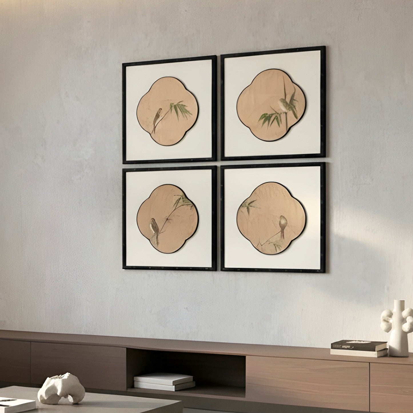 Perched - Bird Themed Textured Wall Art (Set of 4)