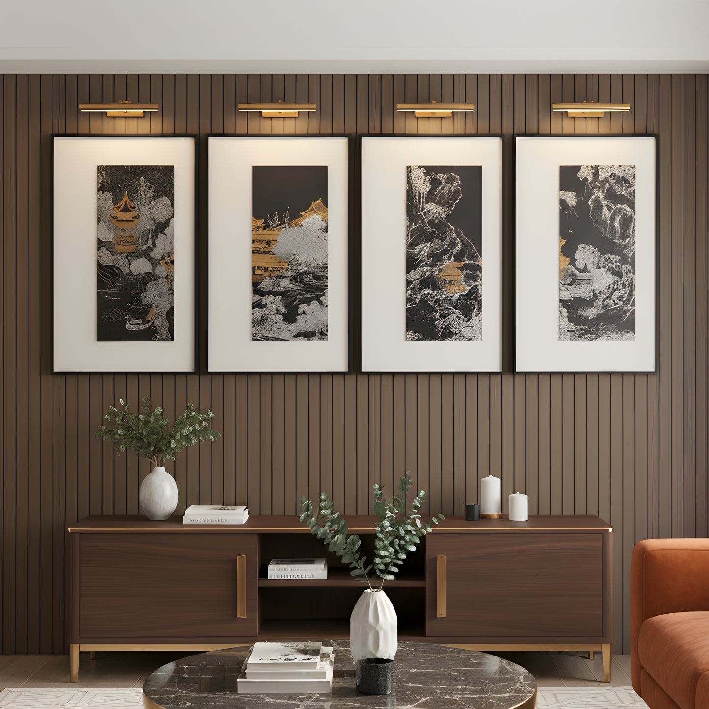 Tales of the Noble Court - Leather & Silk Textured Premium Wall Art (Set of 4) ~ 5.5 Ft Long