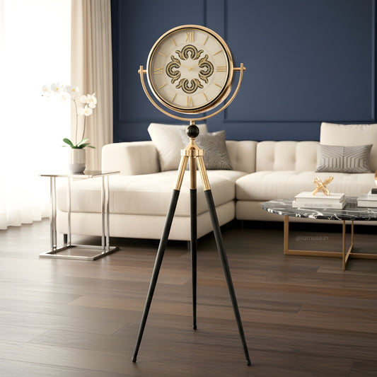 Artisanal Timecraft - Designer Floor Clock with Moving Gears Mechanism - White & Gold