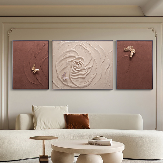The Fluttering Whispers - Large Floral 3D Premium Wall Art (Set of 3)