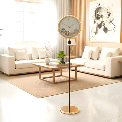 Artisanal Timecraft - Floor Clock with Moving Gears Mechanism - White & Gold - Style 2