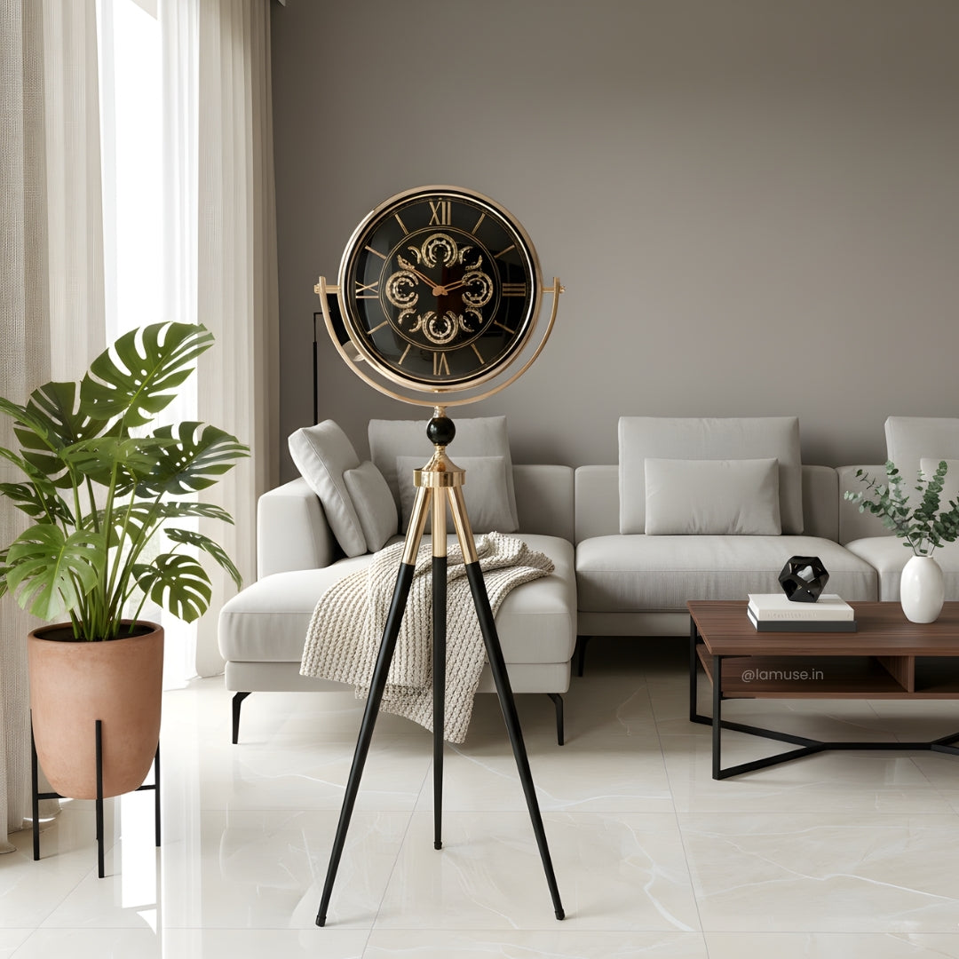 Artisanal Timecraft - Designer Floor Clock with Moving Gears Mechanism - Black & Gold