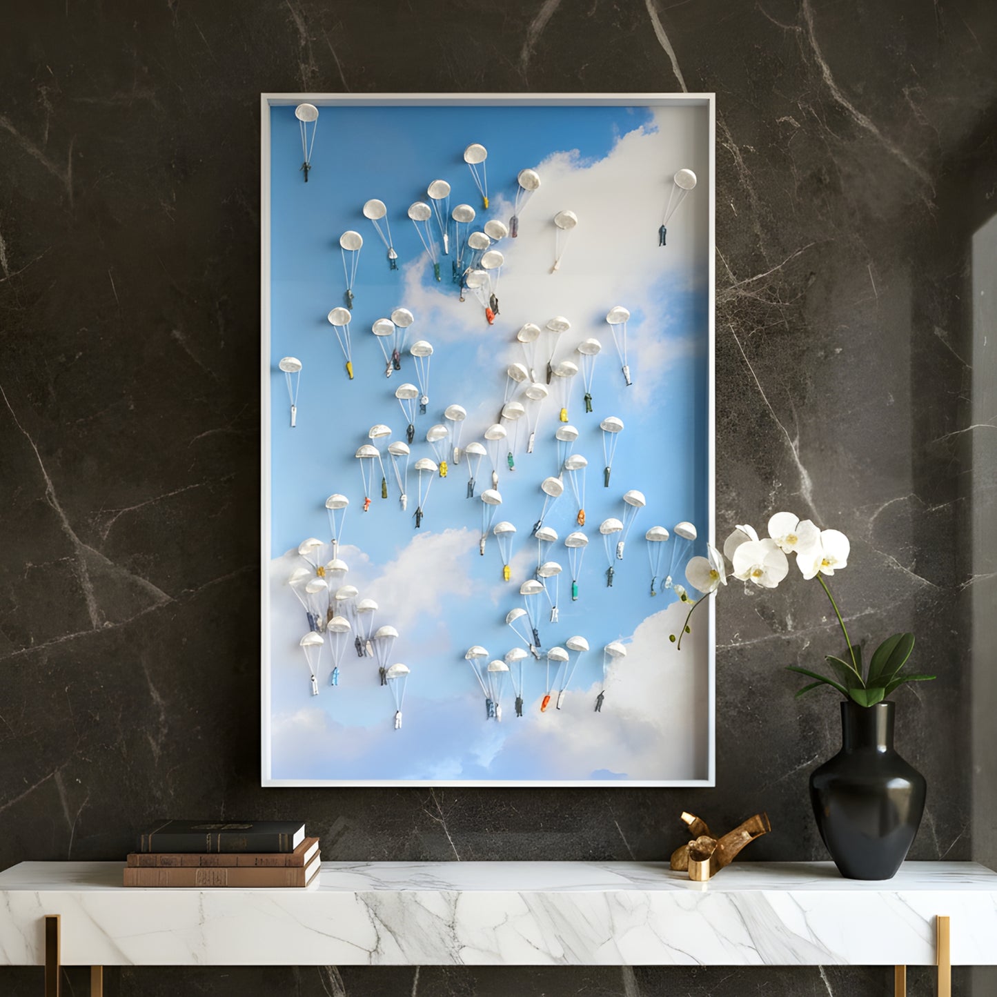 Sojourn Sky – Handmade Parachute Wall Art with Acrylic Frame - Style 2 ~ 4 ft x 2.5 ft