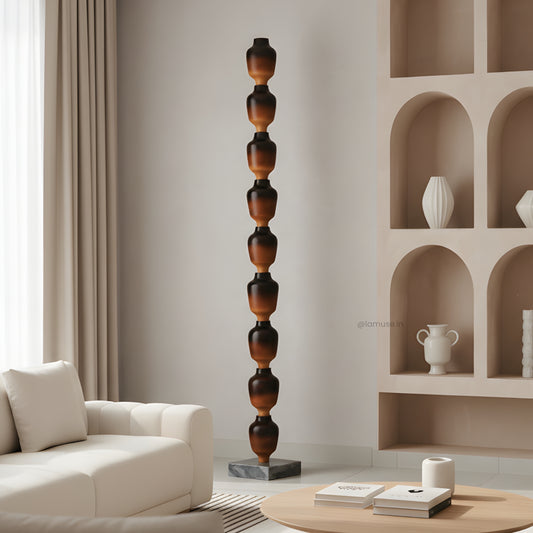 Bastion - Wood Finish Totem Floor Sculpture ~ 7 feet Tall