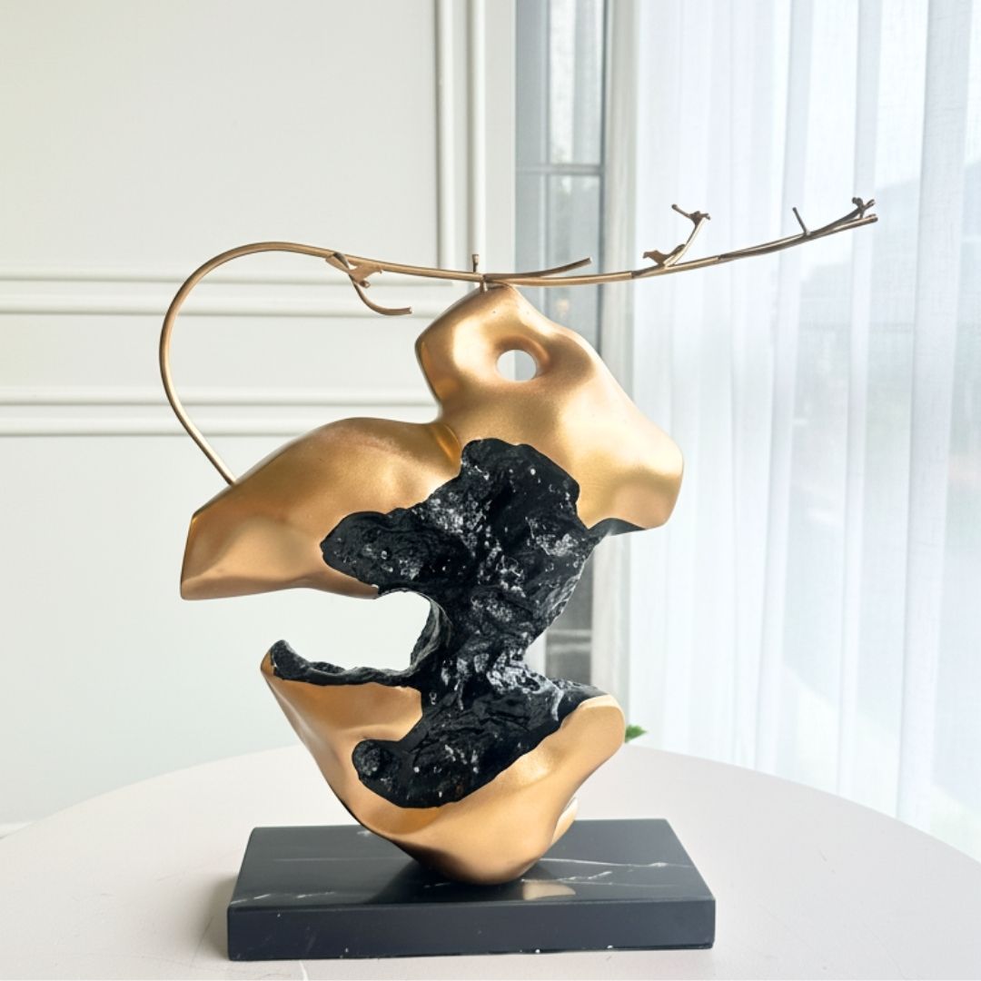 Perchstone - Black & Gold Sculpture ~ 1.5 feet Tall