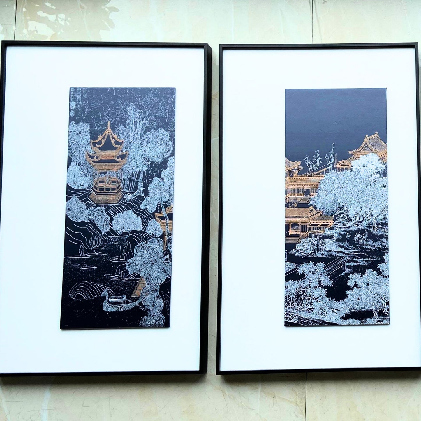 Tales of the Noble Court - Leather & Silk Textured Premium Wall Art (Set of 4) ~ 5.5 Ft Long