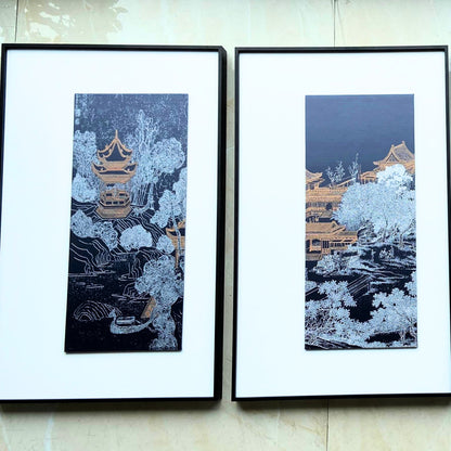 Tales of the Noble Court - Leather & Silk Textured Premium Wall Art (Set of 4) ~ 5.5 Ft Long