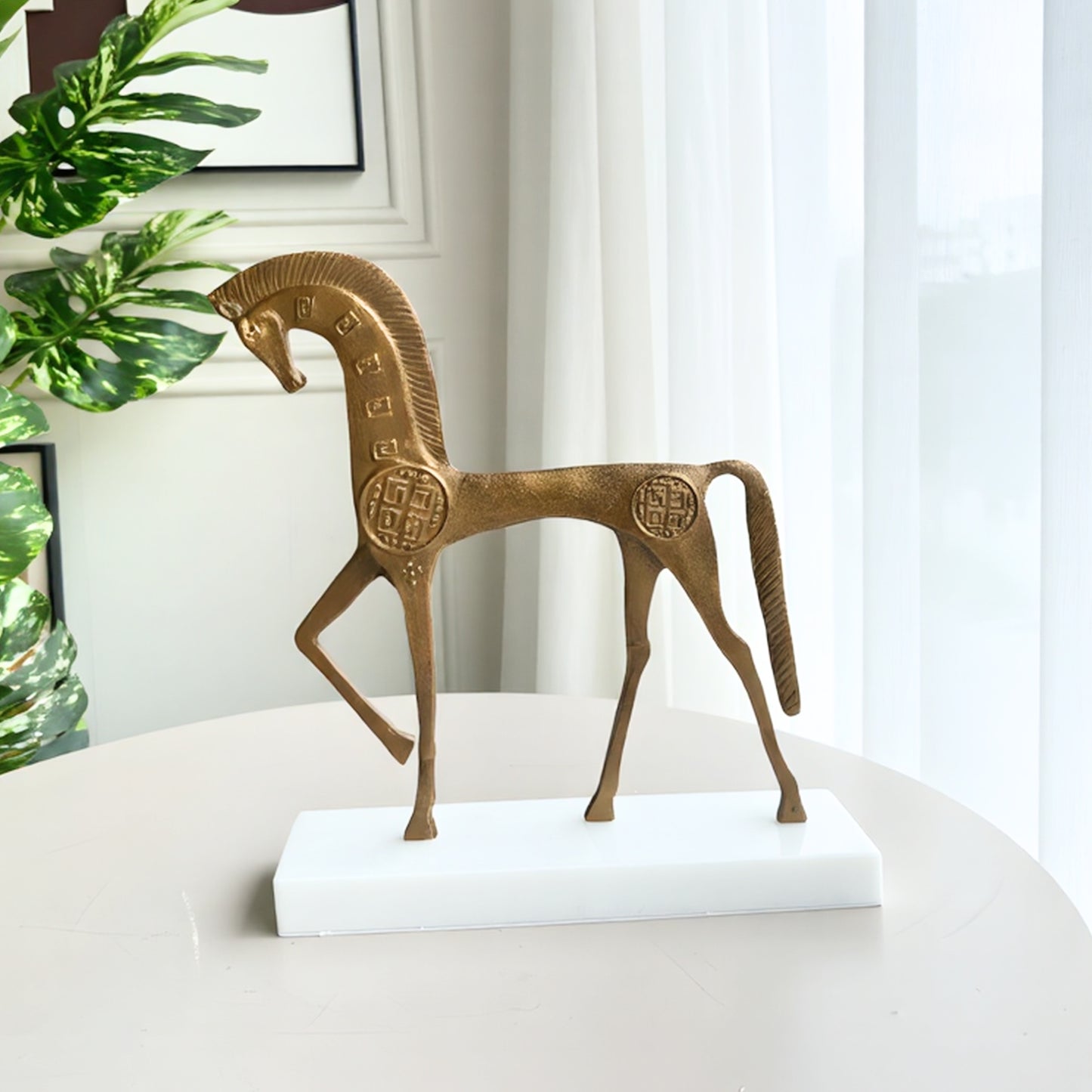 Stride - Metal & Marble Horse Showpiece ~ 1.5 ft Tall