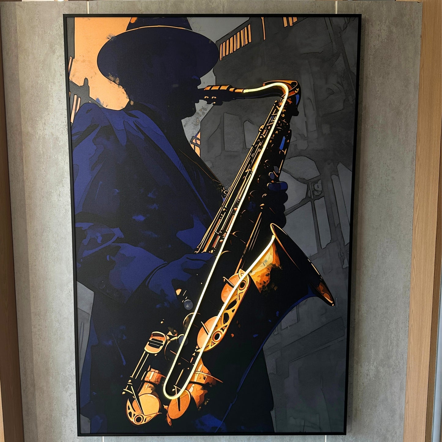 The Jazz Room - Saxophone themed LED Wall Art ~ 5 ft x 3.5 ft