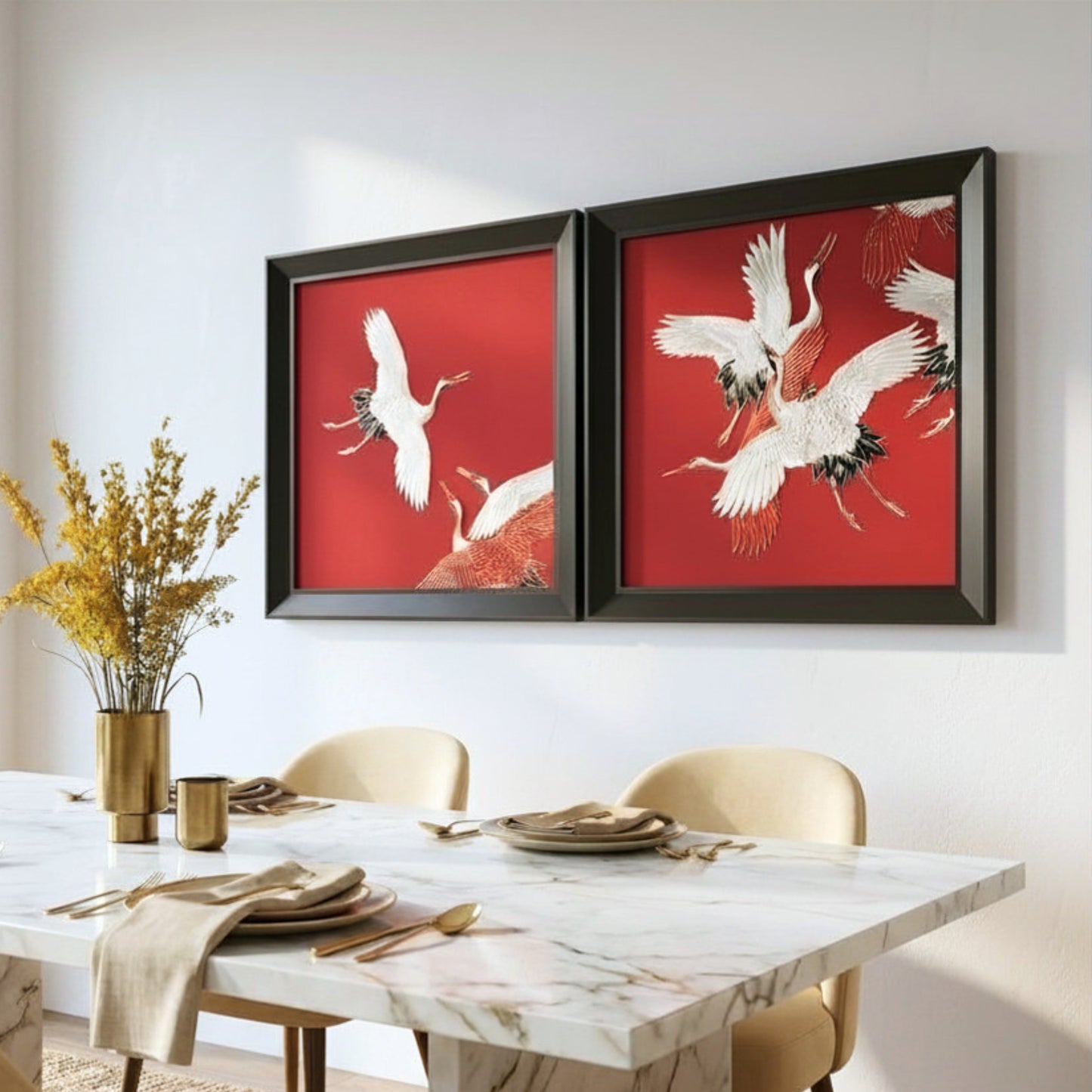 Skydance – Cranes inspired Embroidered Wall Art