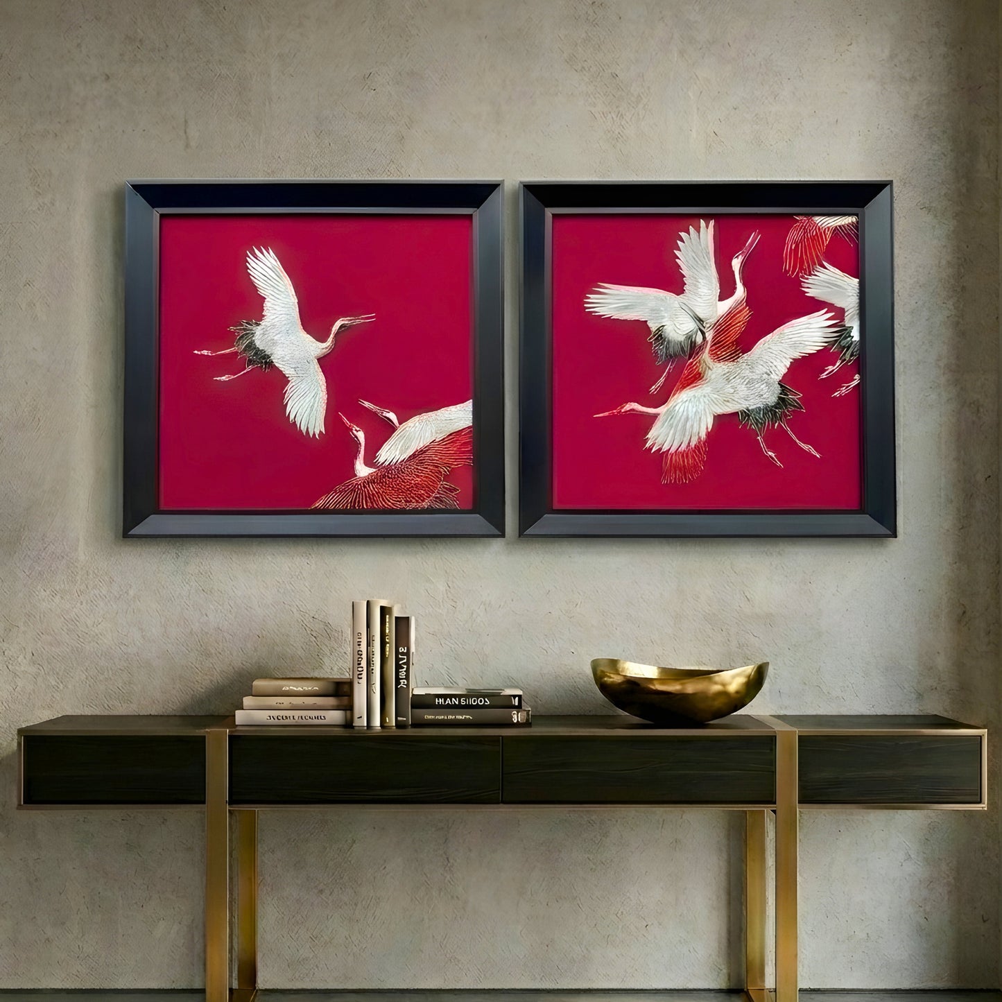 Skydance – Cranes inspired Embroidered Wall Art