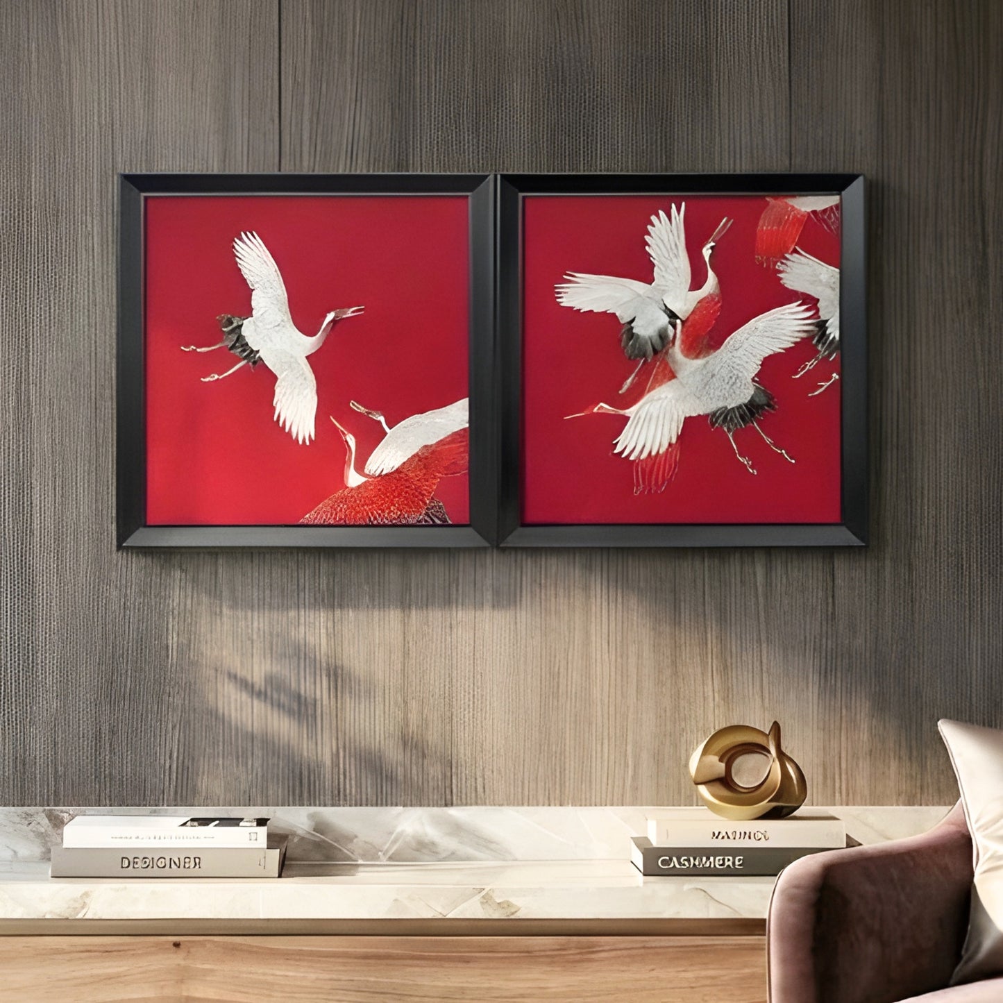 Skydance – Cranes inspired Embroidered Wall Art