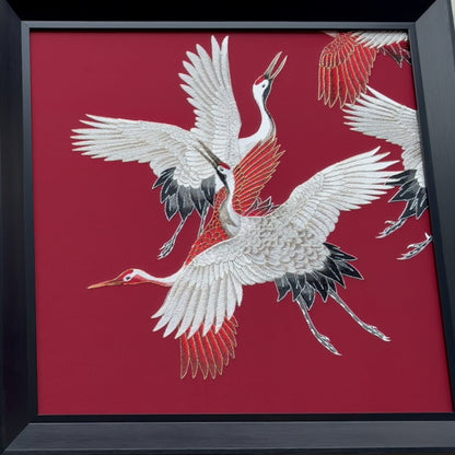 Skydance – Cranes inspired Embroidered Wall Art
