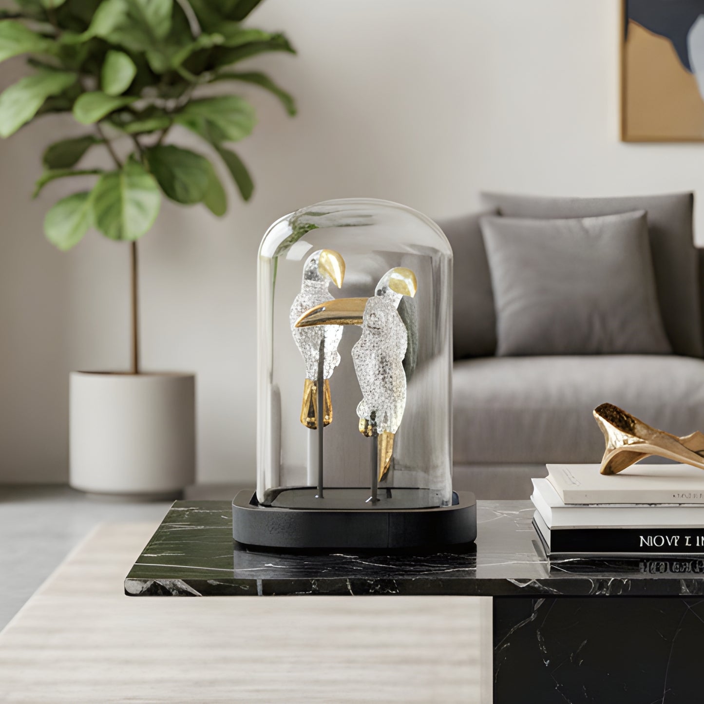 Perched - Glass & Metal Bird Showpiece