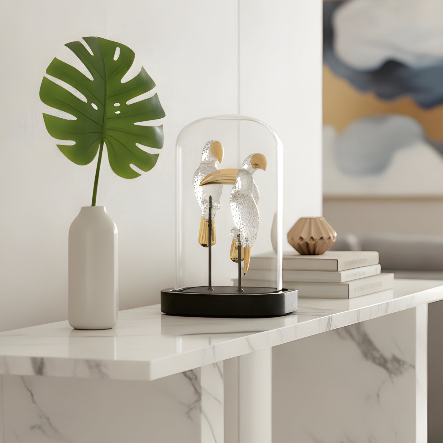 Perched - Glass & Metal Bird Showpiece
