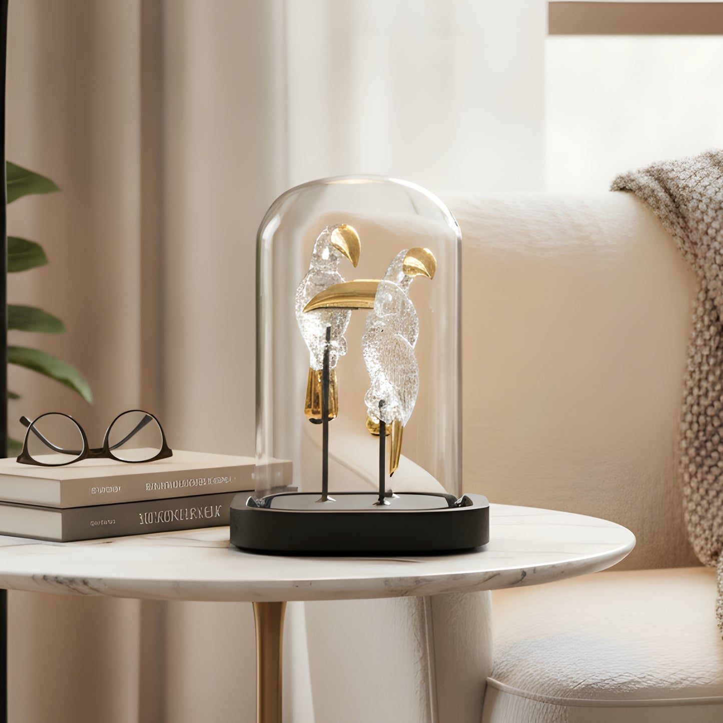 Perched - Glass & Metal Bird Showpiece