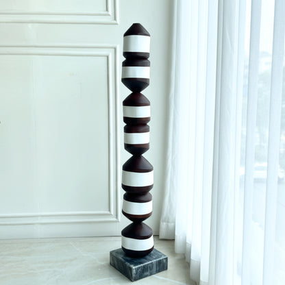 Stacked - Bold Brown & White Totem Floor Sculpture ~ 4 ft Tall