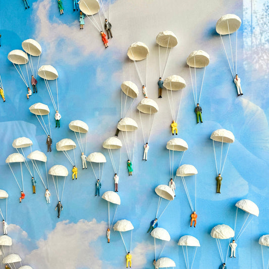 Sojourn Sky – Handmade Parachute Wall Art with Acrylic Frame - Style 2 ~ 4 ft x 2.5 ft