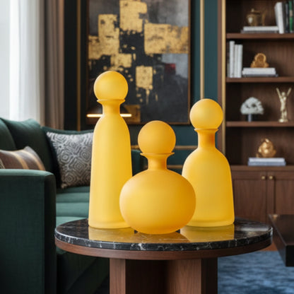 Sol - Yellow Glass Vase & Showpiece (Set of 3)