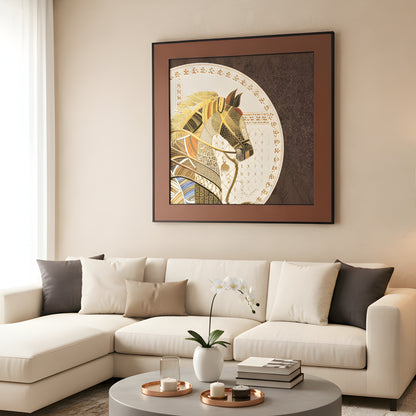 Regalia - Horse Inspired Premium 3D Leather Wall Art (Brown & Gold) ~ 3.5 x 3.5 feet