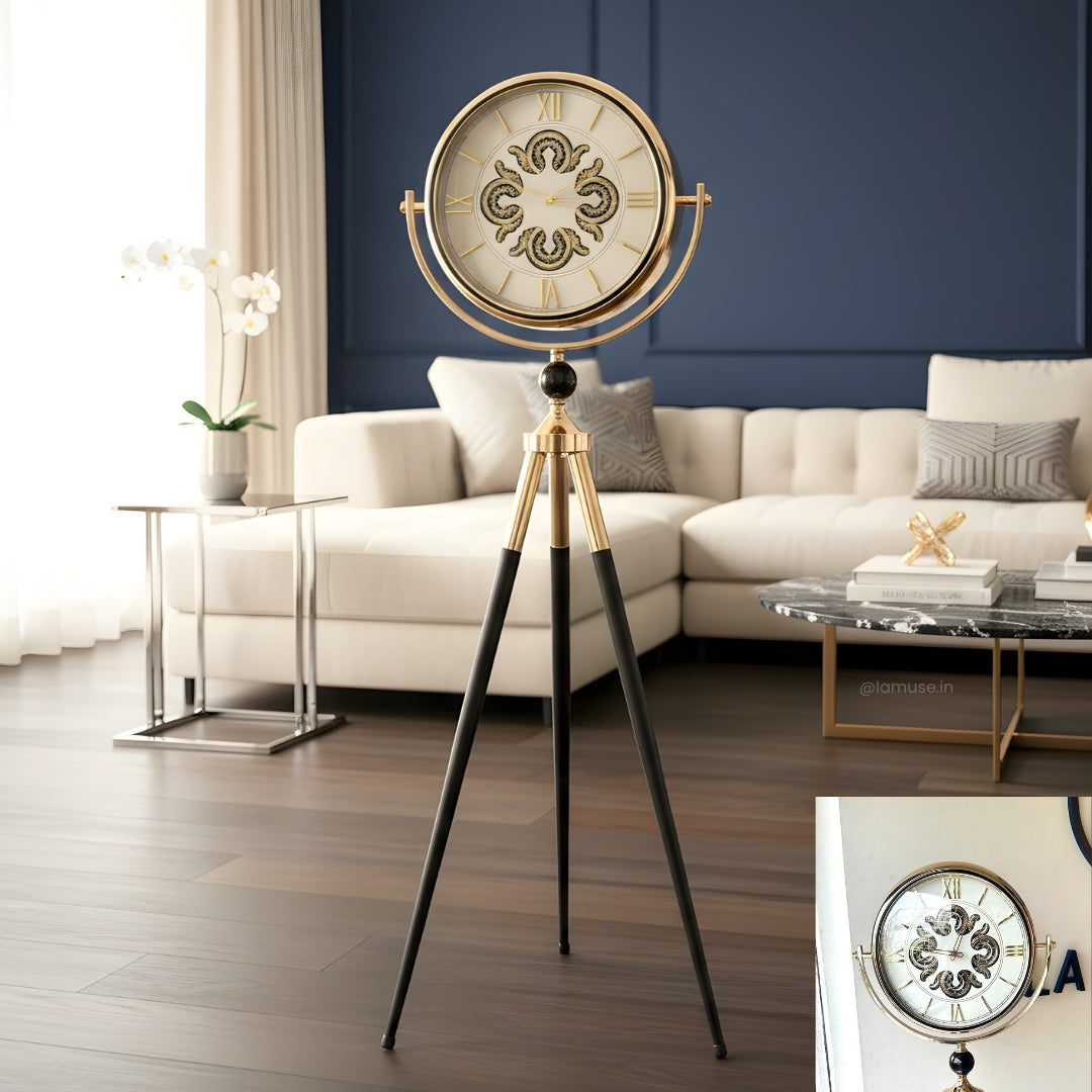 Artisanal Timecraft - Designer Floor Clock with Moving Gears Mechanism - White & Gold