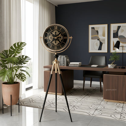 Artisanal Timecraft - Designer Floor Clock with Moving Gears Mechanism - Black & Gold