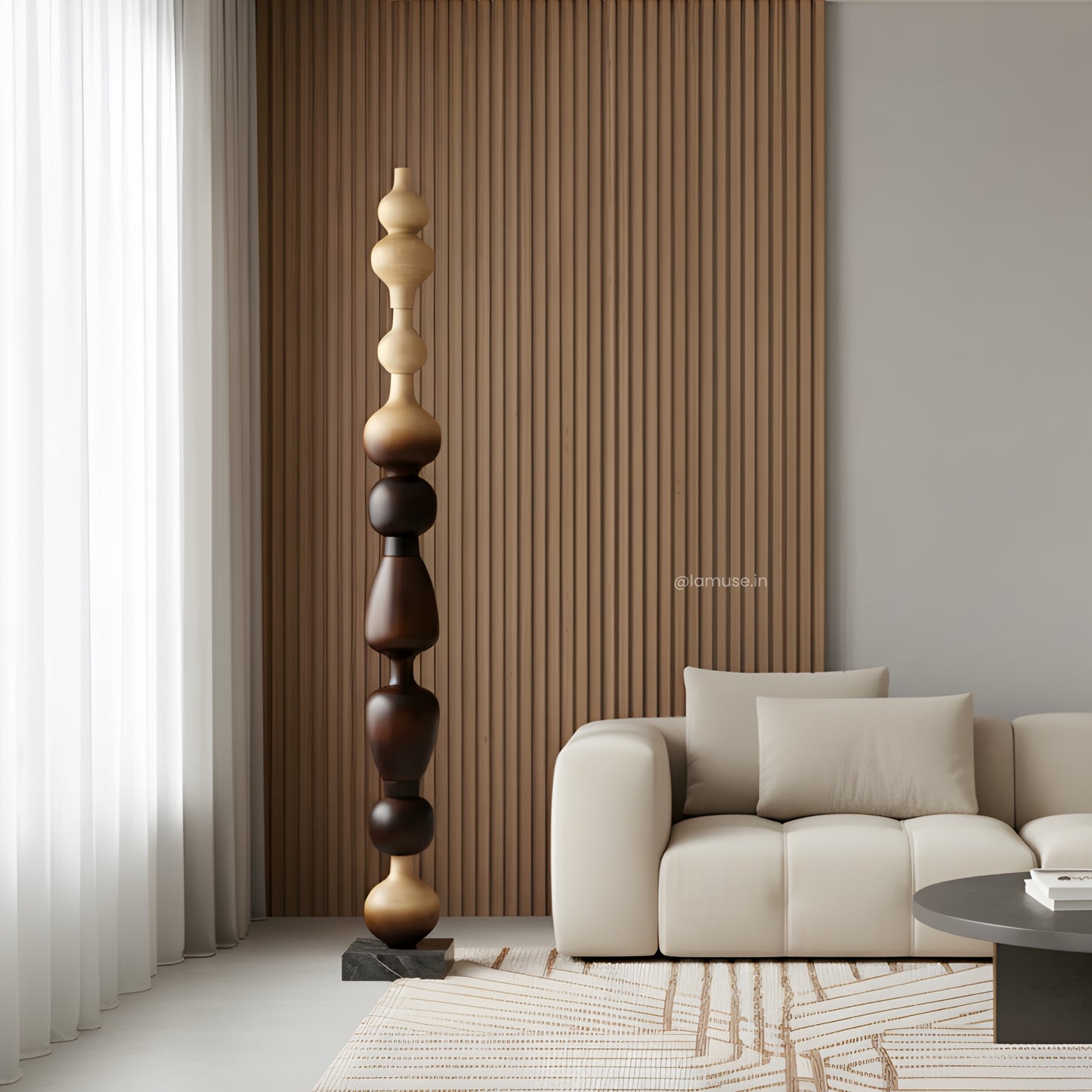 Nexus - Wood Finish Totem Floor Sculpture ~ 7 feet Tall