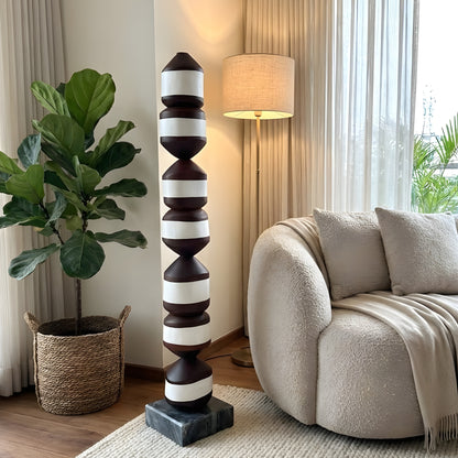 Stacked - Bold Brown & White Totem Floor Sculpture ~ 4 ft Tall