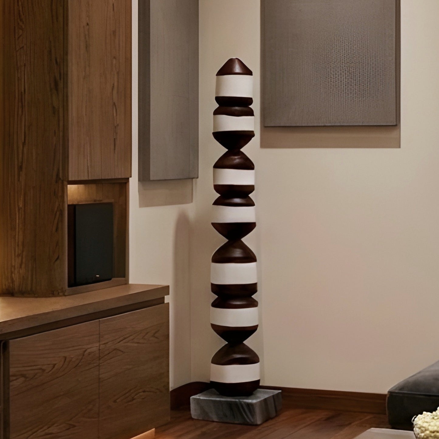 Stacked - Bold Brown & White Totem Floor Sculpture ~ 4 ft Tall