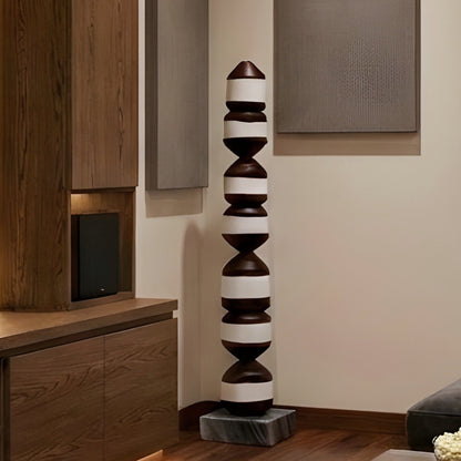 Stacked - Bold Brown & White Totem Floor Sculpture ~ 4 ft Tall