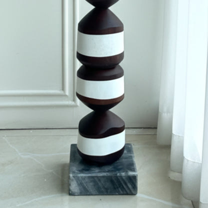 Stacked - Bold Brown & White Totem Floor Sculpture ~ 4 ft Tall