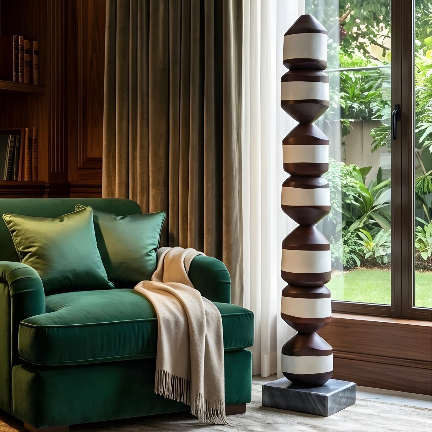 Stacked - Bold Brown & White Totem Floor Sculpture ~ 4 ft Tall