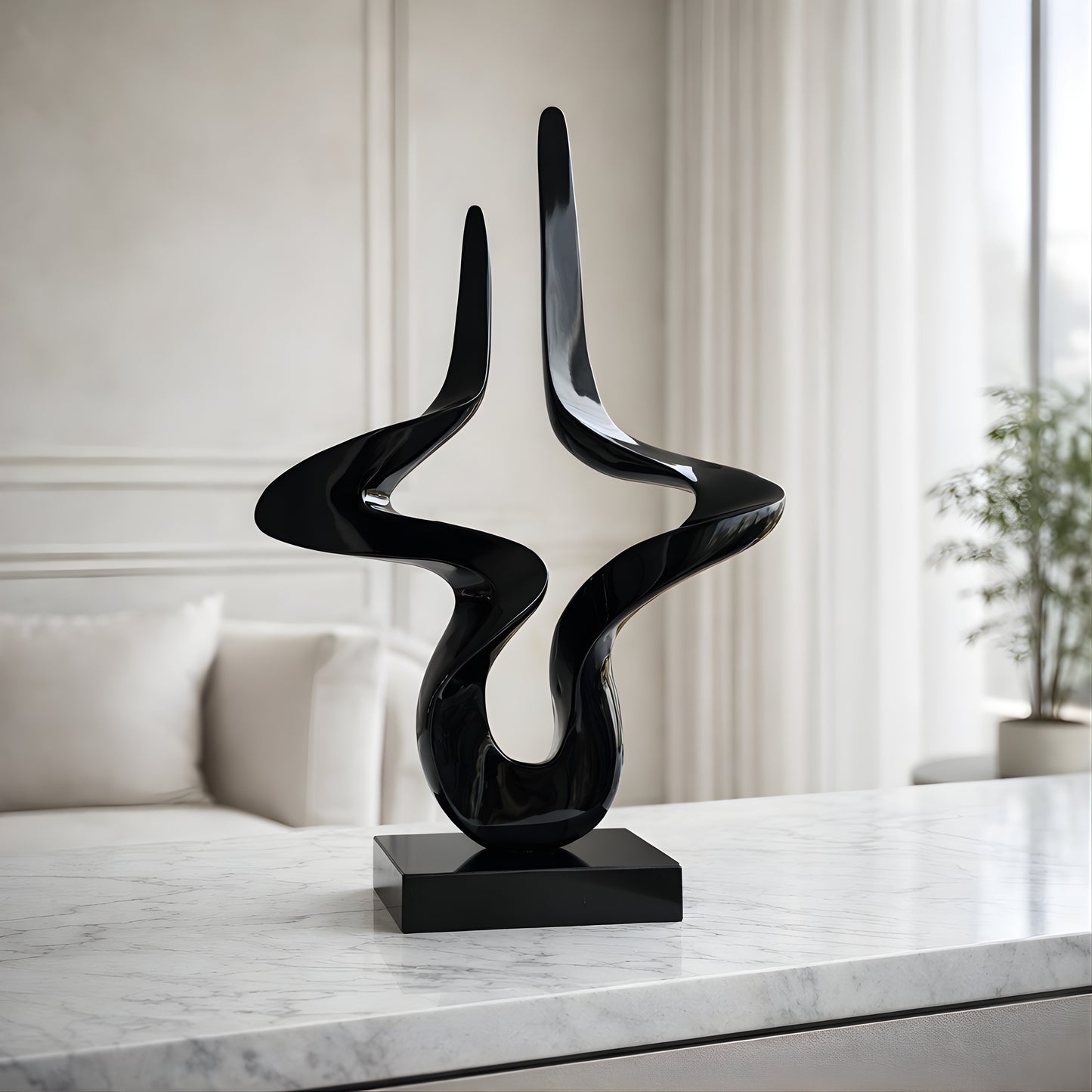 Flux - Metallic Black Finish Abstract Showpiece ~ 2.5 ft Tall