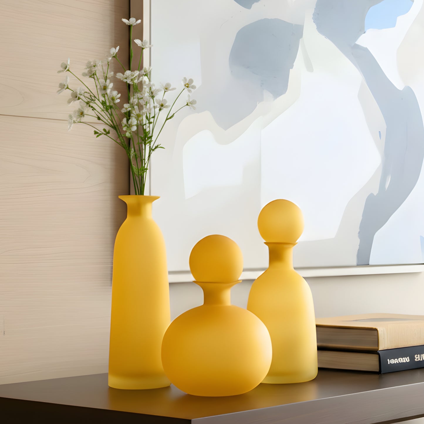 Sol - Yellow Glass Vase & Showpiece (Set of 3)