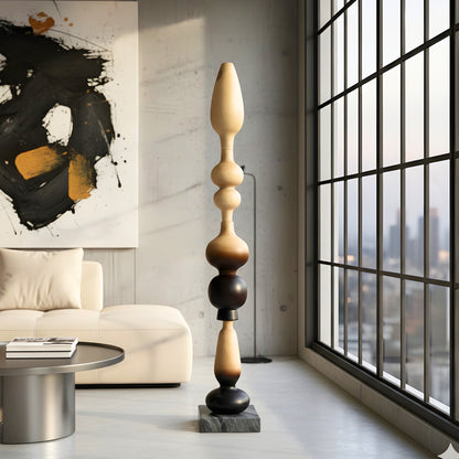 Nexus - Wood Finish Totem Floor Sculpture ~ 5.5 feet Tall