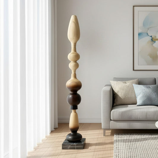 Nexus - Wood Finish Totem Floor Sculpture ~ 5.5 feet Tall