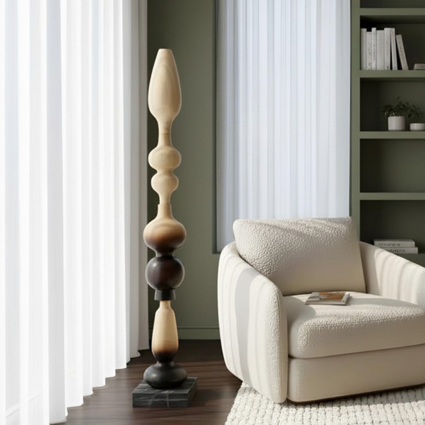Nexus - Wood Finish Totem Floor Sculpture ~ 5.5 feet Tall