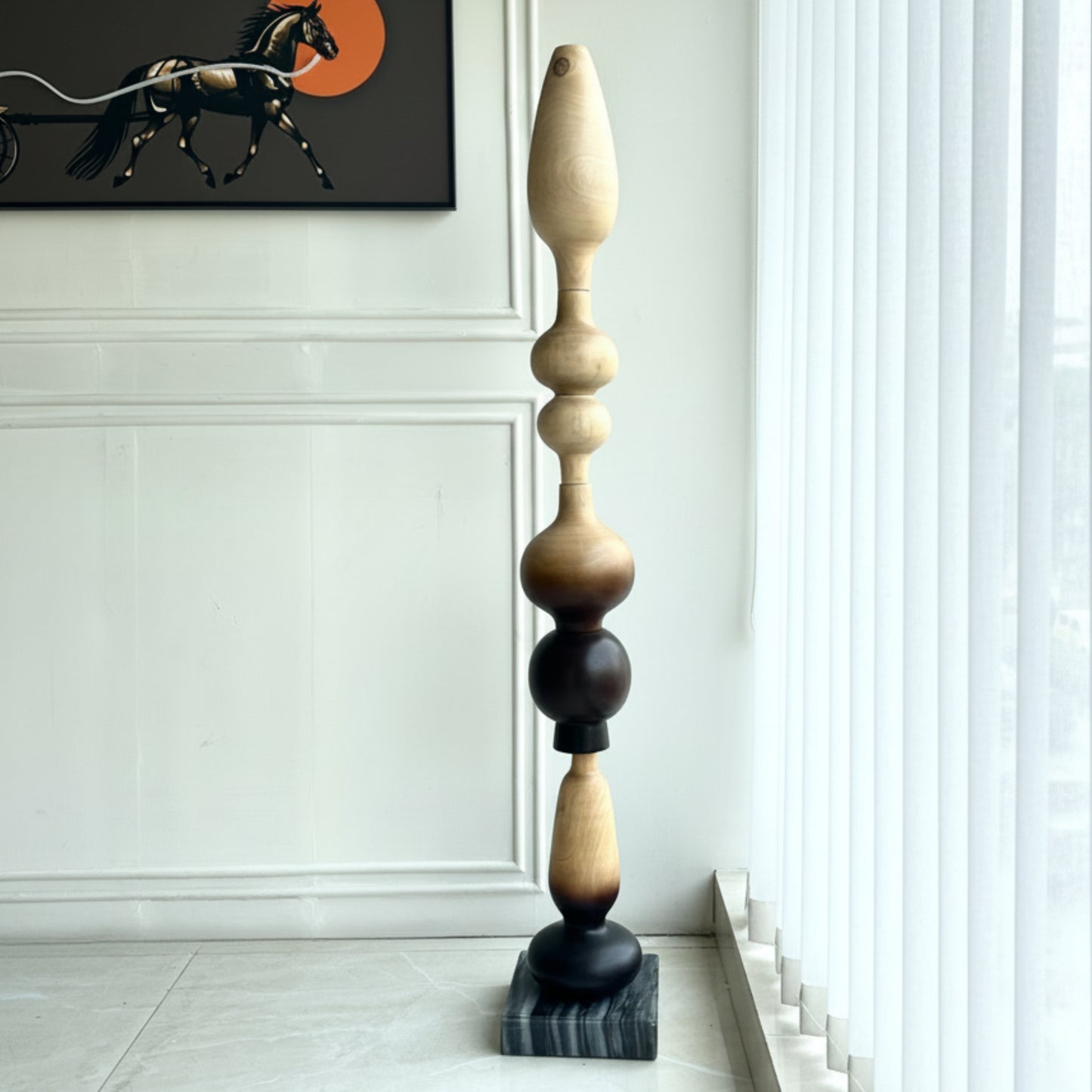 Nexus - Wood Finish Totem Floor Sculpture ~ 5.5 feet Tall