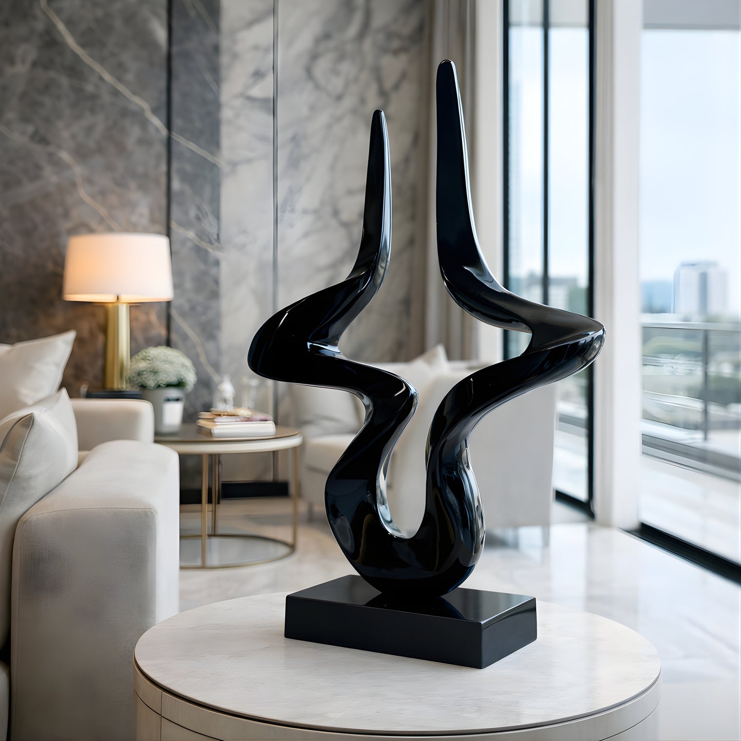 Flux - Metallic Black Finish Abstract Showpiece ~ 2.5 ft Tall