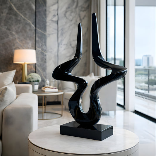 Flux - Metallic Black Finish Abstract Showpiece ~ 2.5 ft Tall