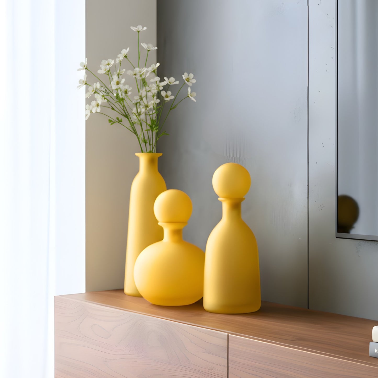 Sol - Yellow Glass Vase & Showpiece (Set of 3)