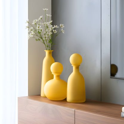 Sol - Yellow Glass Vase & Showpiece (Set of 3)