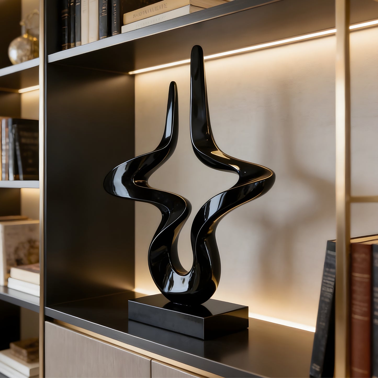 Flux - Metallic Black Finish Abstract Showpiece ~ 2.5 ft Tall