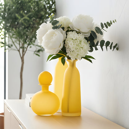 Sol - Yellow Glass Vase & Showpiece (Set of 3)